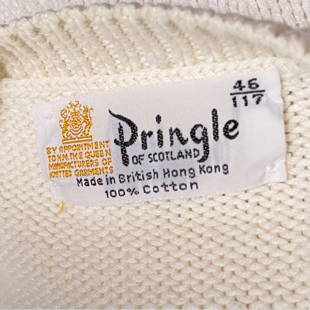 Vintage Pringle of Scotland cream white blue argyle diamond print knit sweater - Picture 5 of 6